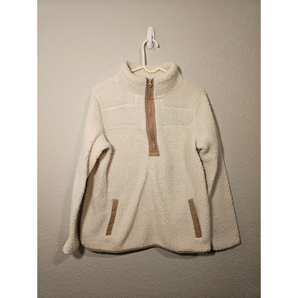 St Johns Bay Cream Teddy Sherpa Fleece Quarter Zip Pullover Jacket Womens M